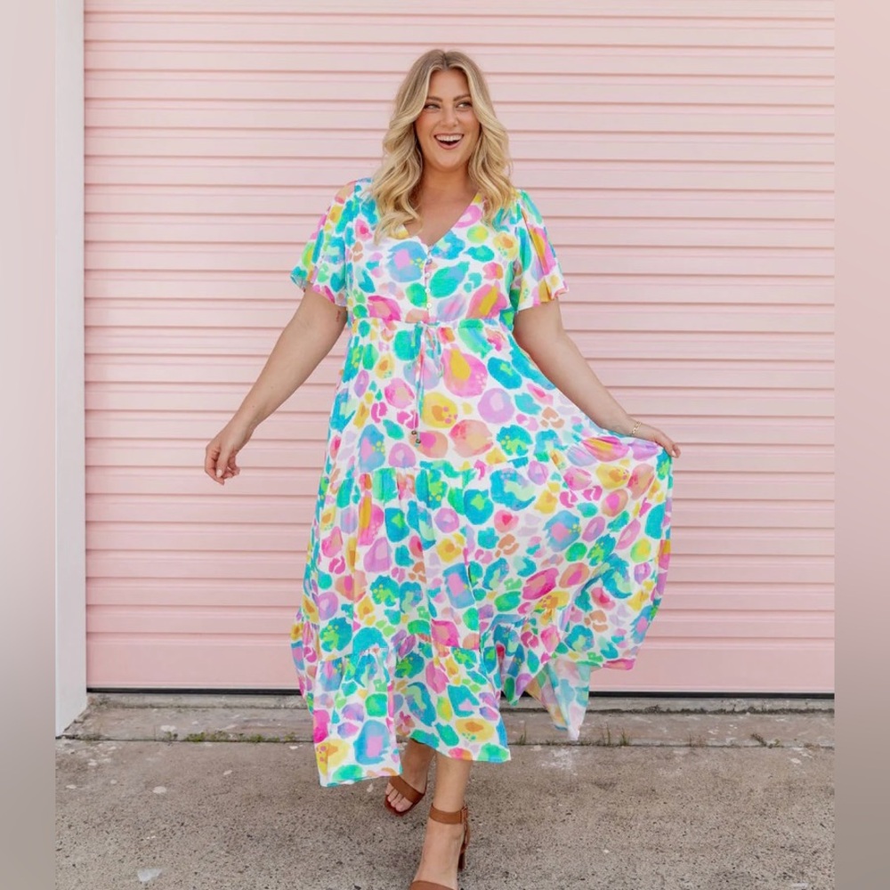 NWT Proud Poppy Kasey Rainbow pastel leopard Bonnie maxi dress 26 28 30